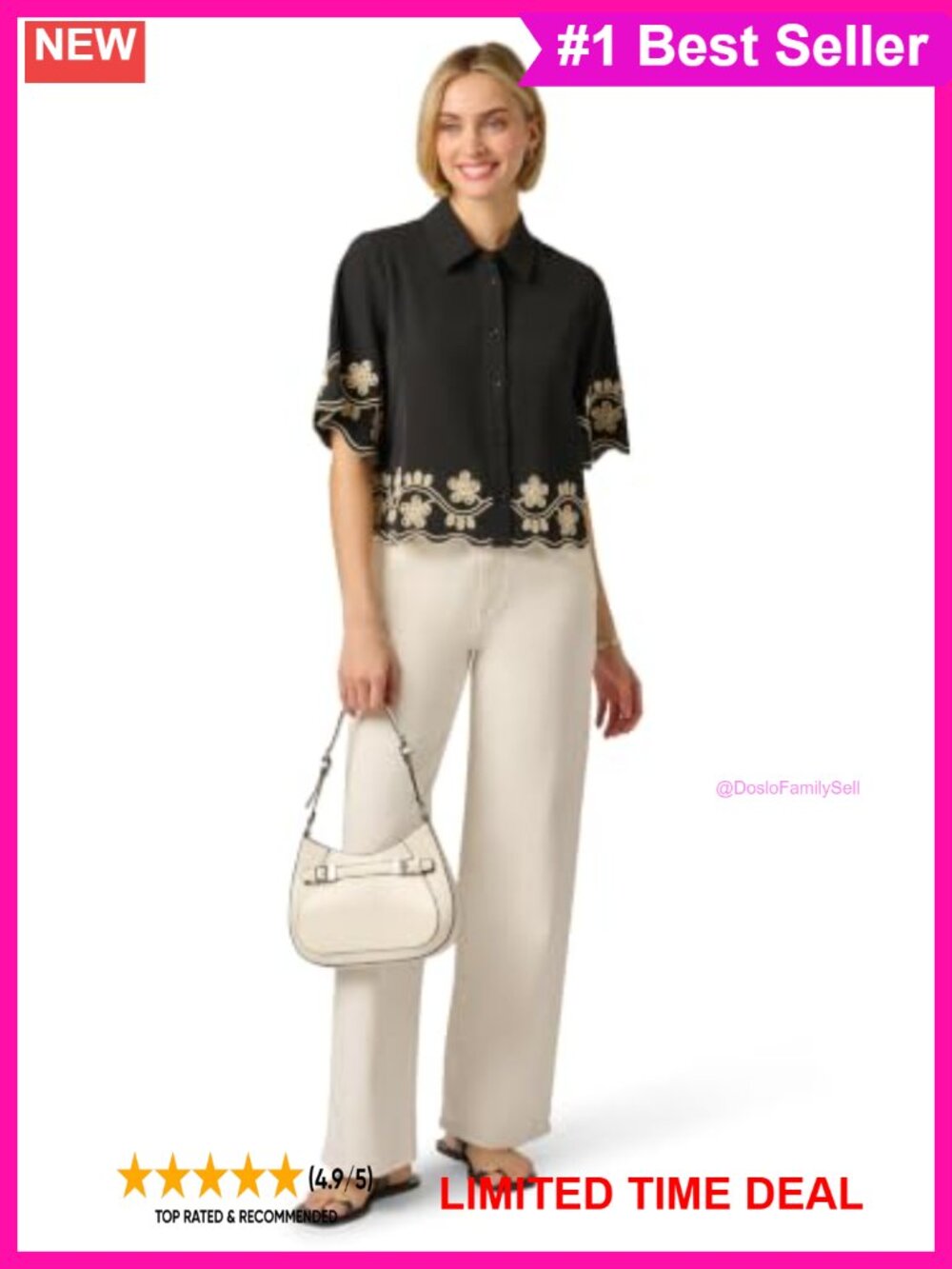Adrianna Papell Women's Embroidered Woven Shirt Short Sleeve Blouse - Picture 2 of 4